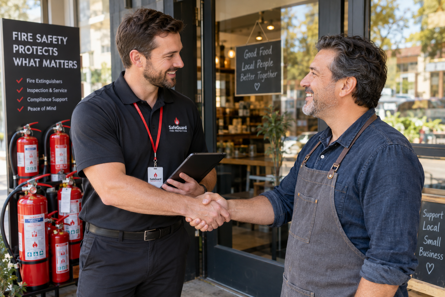 Sales rep closing a deal with a business owner