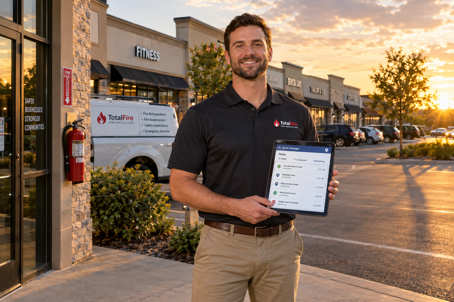 Fire extinguisher sales rep using FireRouters in the field