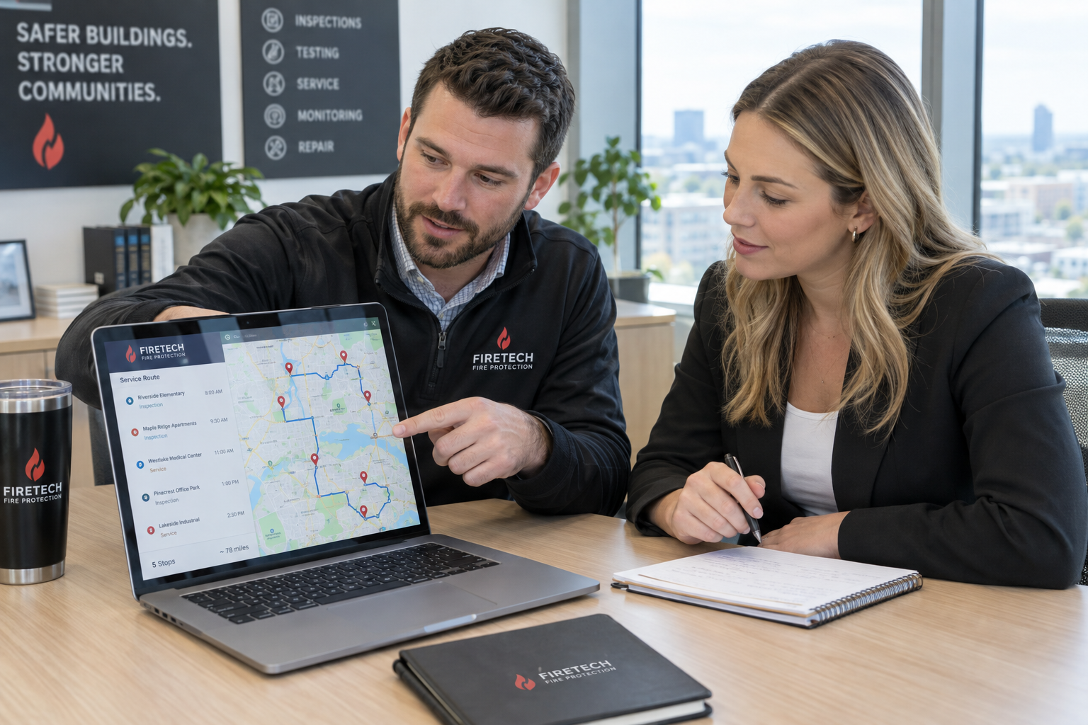 Fire protection sales team planning routes